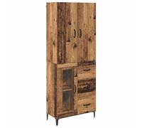 KGFHERENB Meuble haut mural en bois vieilli 69,5 x 34 x 180 cm | Étagère murale en deux parties effet bois vintage avec portes et tiroir pour salon, couloir et salle à manger.