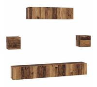 KGFHERENB Meuble TV mural 7 pièces en bois vieilli | Étagère suspendue flexible pour le salon avec 7 portes battantes, grand espace de rangement pour récepteur et accessoires