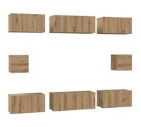 KGFHERENB Meuble TV mural 8 pièces Chêne Artisan | Concept d'espace de rangement flexible pour le salon et le bureau, crée une surface libre au sol grâce au montage suspendu