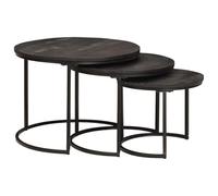KGFHERENB Nesting Lot de 3 tables basses en bois de manguier massif, acier | Trio de table pour salon, fabriqué en bois de manguier véritable avec structure en métal robuste de design industriel.