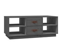 KGFHERENB Table basse grise 100 x 50 x 41 cm en pin massif avec tiroirs | Table d'appoint élégante pour le salon avec beaucoup d'espace de rangement, étagères pratiques et structure robuste en bois