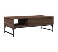 KGFHERENB Table basse marron aspect chêne 100 x 50 x 35 cm Cadre en métal | Table de salon élégante avec compartiment de rangement caché et protections de sol réglables pour un maintien stable.