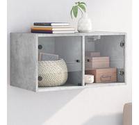 KGHFDVB Armoire murale avec portes en verre Gris béton 68,5 x 37 x 35 cm | Matériau en bois, résistant à l'humidité, montage mural, plusieurs compartiments, pour bureau et salon