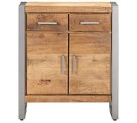 KGHFDVB Buffet 60 x 35 x 72 cm en bois de manguier brut | Style industriel, 2 tiroirs, 2 portes, cadre en fer, stable et durable