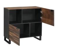 KGHFDVB Buffet marron 80 x 33 x 75 cm en bois de manguier massif | Design rustique, pieds en fer noir, portes battantes, étagères stables, salle à manger