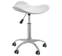 KGHFDVB Chaise de salle à manger pivotante blanche en cuir synthétique et | Rotation à 360 °, hauteur réglable, roulettes, cadre en acier chromé, charge maximale de 110 kg