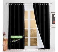 KGORGE Lot de 2 Rideaux 4 en 1 100% occultants avec Couche soufflée par Fusion - Isolation Thermique - pour Salon, Chambre à Coucher, Chambre d'enfant - 132 x 213 cm (l x L) - Noir
