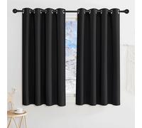 KGORGE Rideau Occultant Court - Rideau Petite Fenetre Cuisine 140x135cm | L140 x H135cm,Draperies Opaque Intérieurs anti UV Lumiere, Decoration pour Placard Armoires Fenetre a Œillets, Noir, 2 PCs