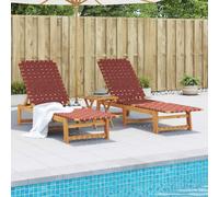 KGPWRCVD Lot de 2 chaises longues en bois d'acacia massif avec finition huilée, dossier réglable en 4 positions, sangles en oléfine rouge pour plus de confort et de respirabilité, idéal pour le jardin