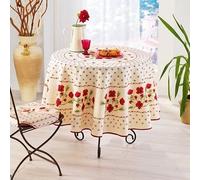 KGS Nappe de Table Provençale Ronde 180 cm en Tissu, Anti-Tâches Coquelicot