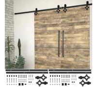 KGTKGTYER Kit de ferrures pour porte coulissante en acier noir 183 cm | Roulettes coulissantes silencieuses, matériau robuste revêtu par pulvérisation, guide au sol inclus