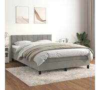 KGTKGTYER Lit à sommier tapissier, 140 x 190 cm, avec matelas à ressorts ensachés et surmatelas, velours gris clair, tête de lit réglable en hauteur, lit pour chambre à coucher