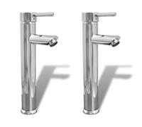 KGTKGTYER Lot de 2 robinets de salle de bain mitigeur monocommande en | Surface brillante, hauteur totale de 30 cm, tuyaux en acier inoxydable inclus