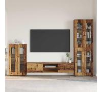 KGTKGTYER Lot de 3 meubles TV aspect bois vieilli 150 cm | Avec buffet et meuble haut, 11 étagères et 6 portes, design solide, mat