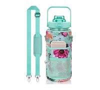 KHASCBNF Porte Gourde BandoulièRe Sac Isotherme for Bouteille d'eau de Sport 2 L (64 oz) avec Sangle inclinée for Fitness, Salle et Sports Plein air Sac Gourde portatif(Green Flower)
