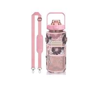 KHASCBNF Porte Gourde BandoulièRe Sac Isotherme for Bouteille d'eau de Sport 2 L (64 oz) avec Sangle inclinée for Fitness, Salle et Sports Plein air Sac Gourde portatif(Pink Flower)
