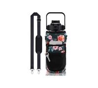 KHASCBNF Porte Gourde BandoulièRe Sac Isotherme for Bouteille d'eau de Sport 2 L (64 oz) avec Sangle inclinée for Fitness, Salle et Sports Plein air Sac Gourde portatif(Black Flower)