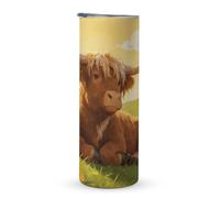 KHAUERBC Highland Cow Chillin Tasse à café de voyage à double couche isotherme en acier inoxydable avec poignée Chillin, convient pour les porte-gobelets de véhicule de 600 ml