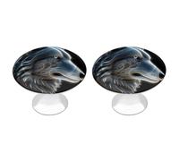 KHAUERBC Poignées d'armoire 3D en forme de loup, rondes de 2,8 cm d'écart entre les trous, poignées de tiroir en acier inoxydable avec vis, boutons d'armoire pour commode, salle de bain, porte de