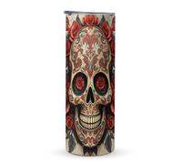 KHAUERBC Red Rose Sugar Skull Handle Drinking Travel Mug de voyage de 600 ml - Gobelet à café de voyage isotherme sous vide en acier inoxydable à double couche - Convient pour les porte-gobelets de