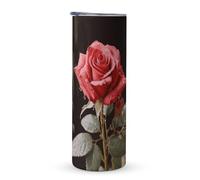 KHAUERBC Red Roses And Love Handle Gobelet de voyage de 600 ml, gobelet à café de voyage isotherme à double couche, en acier inoxydable, adapté pour porte-gobelets de véhicule