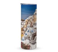 KHAUERBC Santorini - Tasse à café de voyage isotherme à double couche en acier inoxydable avec poignée de ville - Convient pour les porte-gobelets de véhicule - 600 ml