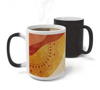 KHAUERBC Tasse à café bohème en céramique abstraite, 500 ml, grande capacité, tasse à thé avec poignée pour bureau/maison, unisexe, passe au lave-vaisselle et au micro-ondes.