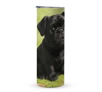 KHAUERBC Tasse à café de voyage à double couche isotherme en acier inoxydable avec poignée de bouledogue noir, 600 ml, convient pour les porte-gobelets de véhicule