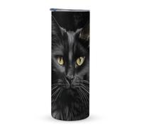 KHAUERBC Tasse à café de voyage à double couche isotherme en acier inoxydable avec poignée en forme de chat noir sur fond noir, 600 ml, convient pour les porte-gobelets de véhicule