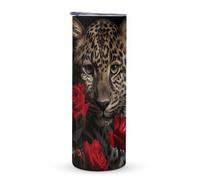 KHAUERBC Tasse à café de voyage à double couche isotherme en acier inoxydable avec poignée léopard rose, 600 ml, convient pour les porte-gobelets de véhicule
