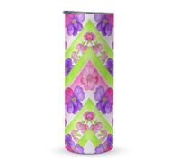 KHAUERBC Tasse à café de voyage à motif de chevron Blooms avec poignée - 600 ml - En acier inoxydable - Isolation sous vide - Gobelet double couche - Convient pour les porte-gobelets de véhicule
