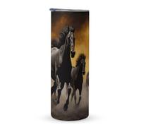 KHAUERBC Tasse à café de voyage avec poignée en forme de cheval noir, 600 ml, gobelet à café de voyage isotherme sous vide, gobelet double couche en acier inoxydable, adapté pour porte-gobelet de