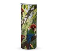 KHAUERBC Tasse à café de voyage en acier inoxydable à double couche isotherme sous vide avec poignée motif oiseau dans la forêt, pour porte-gobelet de véhicule, 600 ml