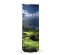 KHAUERBC Tasse à café de voyage en acier inoxydable avec poignée tropicale - 600 ml - En acier inoxydable - Isolation sous vide - Convient pour les porte-gobelets de véhicule
