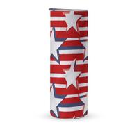 KHAUERBC Tasse à café de voyage isotherme à double couche en acier inoxydable avec poignée à motif de drapeau à rayures et étoiles rouges et blanches, 600 ml, convient pour les porte-gobelets de