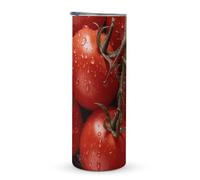 KHAUERBC Tasse à café de voyage isotherme à double couche en acier inoxydable avec poignée en forme de tomates rouges mûres, 600 ml, convient pour les porte-gobelets de véhicule