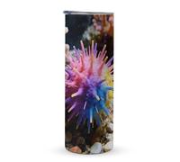 KHAUERBC Tasse de voyage colorée avec poignée oursin de mer, 600 ml, gobelet à café de voyage en acier inoxydable, gobelet isotherme à double couche, adapté pour les porte-gobelets de véhicule