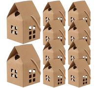 KHBUAB Boîtes à Bonbons en Papier Kraft Marron Forme Maison, Lot de 10, Récipient Créatif pour Biscuits et Petits Objets, pour Emballage de Fête