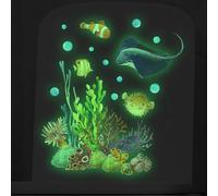 KHIronHive Décoration murale phosphorescente du monde sous-marin pour salle de bain, couvercle de toilette et aquarium, décalcomanies en PVC résistant à l'eau, faciles à décoller et veilleuse pour