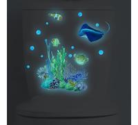 KHIronHive Décoration murale phosphorescente du monde sous-marin pour salle de bain, couvercle de toilette et aquarium, décalcomanies en PVC résistant à l'eau, faciles à décoller et veilleuse pour