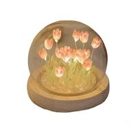 KHIronHive Kit veilleuse tulipe faite à la main avec couvercle en verre, base en bois et pour loisirs créatifs, décoration de chambre romantique, lampe à fleurs artificielles roses pour couples et