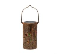 KHIronHive Lanterne solaire en bronze avec motif papillon et fleur - Résistante aux intempéries - Lampe d'extérieur LED en fer - Double charge - Capteur intelligent - Longue durée - Lampe suspendue