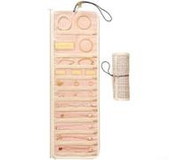 KHIronHive Organiseur de bijoux portable avec fenêtre transparente compartimentée, pour bagues, boucles d'oreilles, colliers, trousse de maquillage anti-voyage, étui en tissu pour la maison (beige)