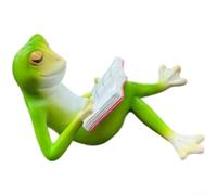 KHIronHive Statue de livre de lecture grenouille, résine d'art moderne pour sculpture, décoration de bureau amphibien relaxante pour décoration de bureau à domicile, figurine décorative verte pour