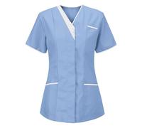 KHIRVWL Blouse Médicale Femme Manches Courtes Col V - Tunique de Travail Infirmière Grande Taille, Vêtements de Travail et Uniformes Tenue Medicale Femme pour Clinique,Pharmacie,Hôpital et Cabinet