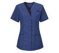 KHIRVWL Blouse Médicale Femme Manches Courtes Col V - Tunique de Travail Infirmière Grande Taille, Vêtements de Travail et Uniformes Tenue Medicale Femme pour Clinique,Pharmacie,Hôpital et Cabinet