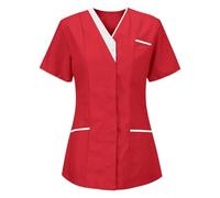 KHIRVWL Blouse Médicale Femme Manches Courtes Col V - Tunique de Travail Infirmière Grande Taille, Vêtements de Travail et Uniformes Tenue Medicale Femme pour Clinique,Pharmacie,Hôpital et Cabinet
