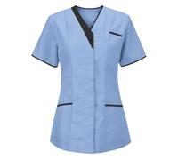 KHIRVWL Blouse Médicale Femme Manches Courtes Col V - Tunique de Travail Infirmière Grande Taille, Vêtements de Travail et Uniformes Tenue Medicale Femme pour Clinique,Pharmacie,Hôpital et Cabinet