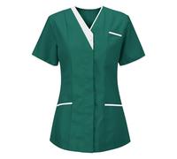 KHIRVWL Blouse Médicale Femme Manches Courtes Col V - Tunique de Travail Infirmière Grande Taille, Vêtements de Travail et Uniformes Tenue Medicale Femme pour Clinique,Pharmacie,Hôpital et Cabinet