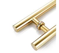 KHLMSRXJ Poignées de Porte Modernes à Double Face, Style Rond, pour Portes intérieures et extérieures, Verre brossé avec vis de Fixation, Or (60 cm)